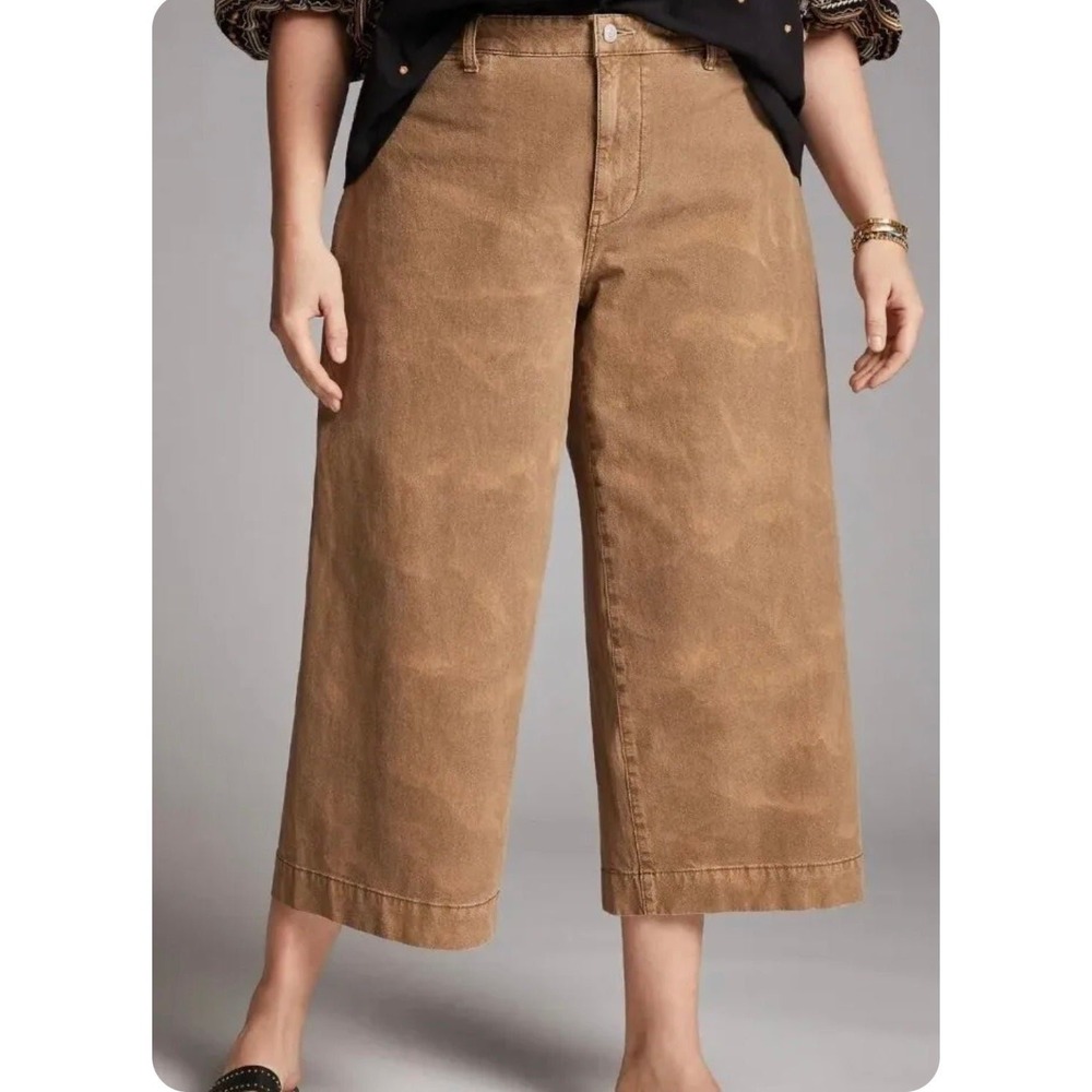 PILCRO Anthropologie James Tan Pants Wide Leg Crop Jeans 25 P Vintage‎ Fade Wash